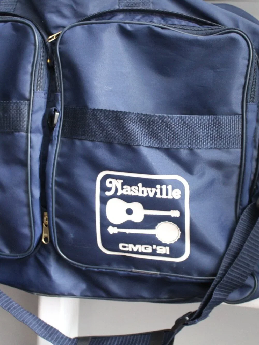 Nashville CMG '91 VTG Navy Blue Nylon Duffel Convertible Crossbody Bag Carry-On